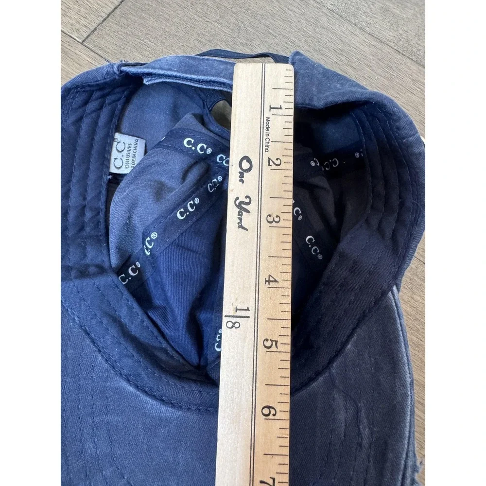 CC Exclusives Hat Cap Strap Back Womens Blue Distressed Ponytail Criss‎ Cross
